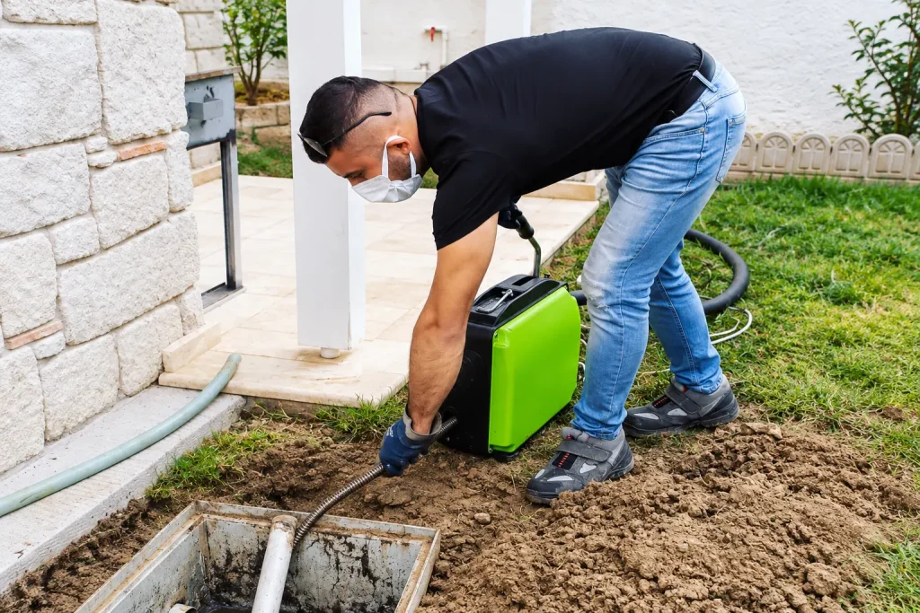 Bahçedeki rögar ağzından makineyle gider hattı açma